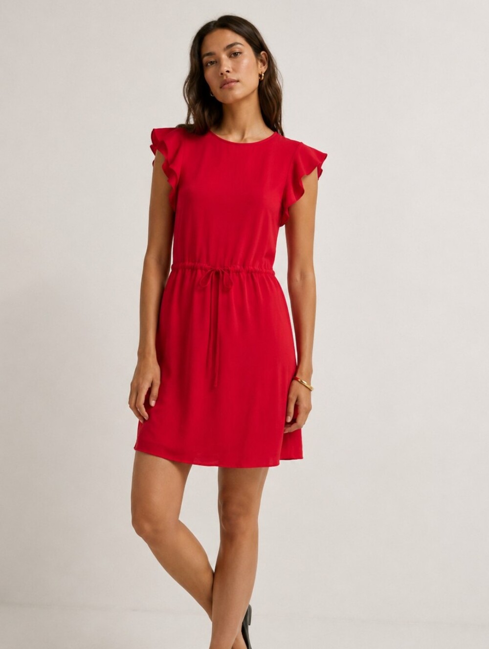 Babaton Aritzia Dress XS Bright Red Flutter Sleeve Drawstring Waist Pockets - Picture 1 of 7